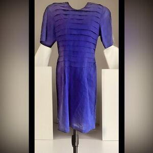 💙KATHIE LEE💙LINEN TIERED PLEAT DROP WAIST SHORT SLEEVE SHEATH VTG DRESS EUC❣️